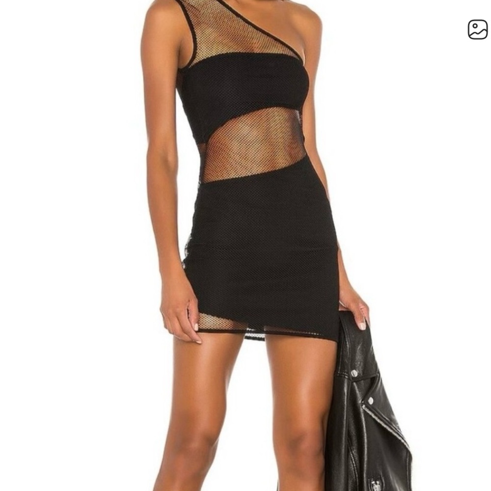 h:ours Black One-Shoulder Mesh Cutout Mini Dress